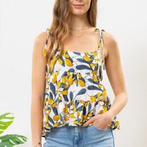 NEW Mine Green Floral Tiered Peplum Style Tank Top Size Large